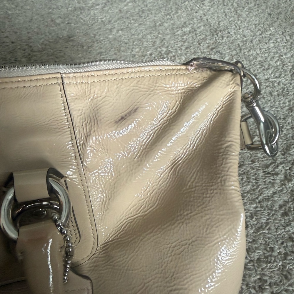 Coach Beige Leather Satchel with Floral Scarf - Picture 2 of 10